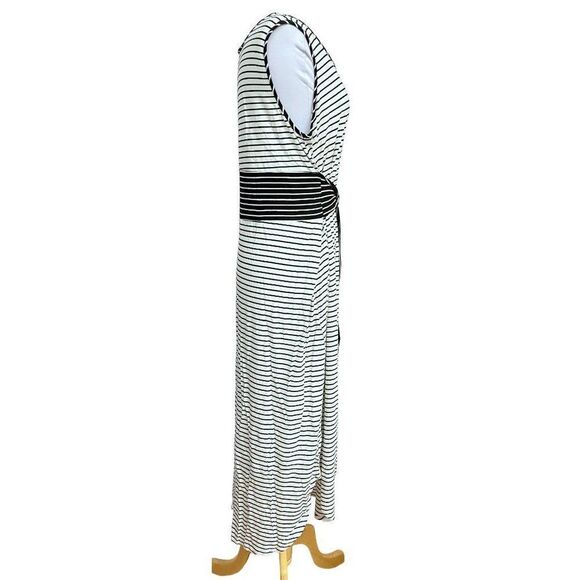 London Times Woman Black & White Nautical Stripe Tie Waist Tank Dress Sz 3X NEW - Picture 4 of 10